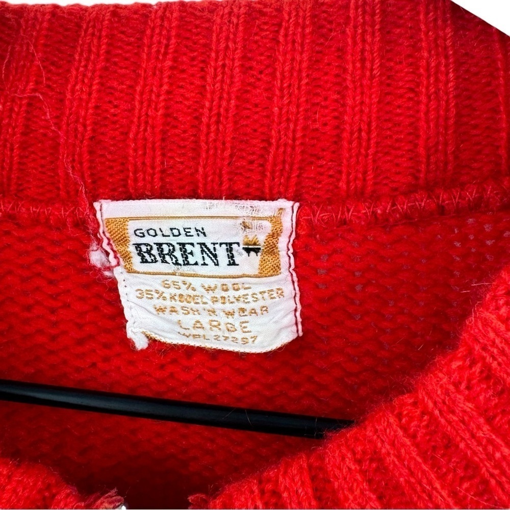 Vintage 50s/60s Cardigan Sweater Full Zip Wool Blend Crew Neck Tomato Red | M/L - Picture 5 of 6